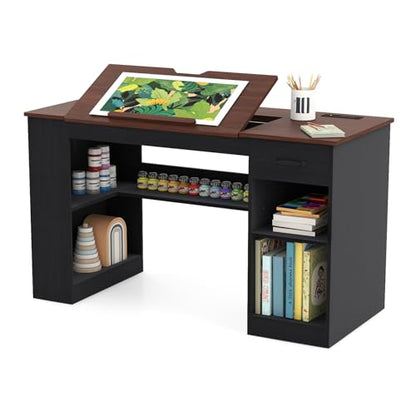 Verano Garden 55.1" Drafting Table, Craft Art Table, Computer Desk, Black - color: Black