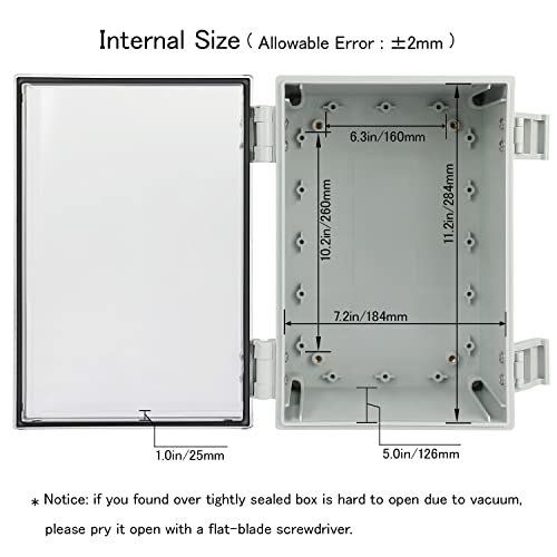 Junction Box IP65 Waterproof ABS Plastic Enclosure Hinged PC Clear Cover Electrical Project Box with Mounting Plate, Wall Brackets, Cable Glands 11.8" x 7.9" x 6.3"(300 * 200 * 160) - color: Clear Cover, size: 11.8" x 7.9" x 6.3"