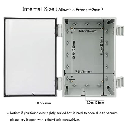 Junction Box IP65 Waterproof ABS Plastic Enclosure Hinged PC Clear Cover Electrical Project Box with Mounting Plate, Wall Brackets, Cable Glands 11.8" x 7.9" x 6.3"(300 * 200 * 160) - color: Clear Cover, size: 11.8" x 7.9" x 6.3"