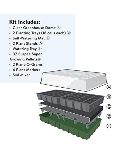 Burpee XL Self-Watering Growing System Indoor Seed Starting 10" W x 20" L x 5" H, 1 Kit (32 Cells) - color: 32 XL Cell Self Watering Kit
