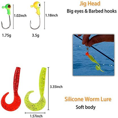 Basic Fishing Tackle Starter Kit, Freshwater Soft Fishing Lures Terminal Tackle Set with Tackle Box Including Worms Baits, Jigs, Swivels, Hooks, Fishing Gears for Panfish Catfish Bass Trout