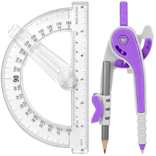 Zonon 2 Pcs Protractor and Compass Set, Swing Arm Protractor, Purple Clear - color: Purple and Clear