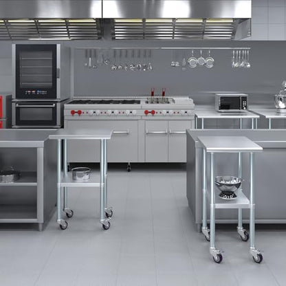 AmGood 24 in. x 18 in. Stainless Steel Work Table with Wheels | Metal Kitchen Food Prep Table | NSF - size: 18 in. Long x 24 in. Deep with Wheels