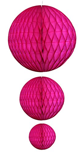 Cerise Honeycomb Balls, Set of 3 (12 inch, 8 inch, 5 inch) - color: Cerise