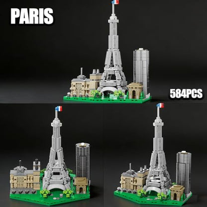 3 Famous World Architecture Skyline Collection Building Set, Paris, New York City, San Francisco Includes Golden Gate Bridge, Eiffel Tower etc, Ideal Valentine's Day Gift for Lover(1648PCS) - style: 3 Skyline-1