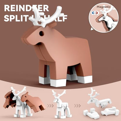 Magnetic Animal Building Toys, STEM Toddler Learning Toys 3D Puzzle Animals for Boys Girls, Educational Magnetic Travel Montessori Toy Sheep Wolf Reindeer Sloth,Unique Birthday Gift for Kids 3 4 5 6 7 - style: Forest Animals