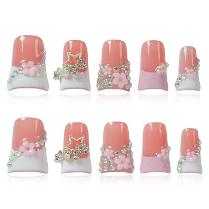 Soft Pink Press on Nails Short Duck Cherry Blossom, Size M - color: Cherry Blossom Whisper, size: M
