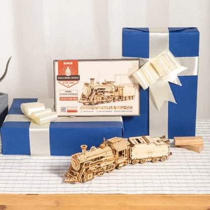 ROKR Model Car Kits Wooden 3D Puzzles Model Building Kits for Adults to Build-Educational Brain Teaser Assembly Model, Desk Decor/DIY Hobbies/Gifts (Prime Steam Express/12.1 * 2.7 * 3.3) - style: MC - Prime Steam Express