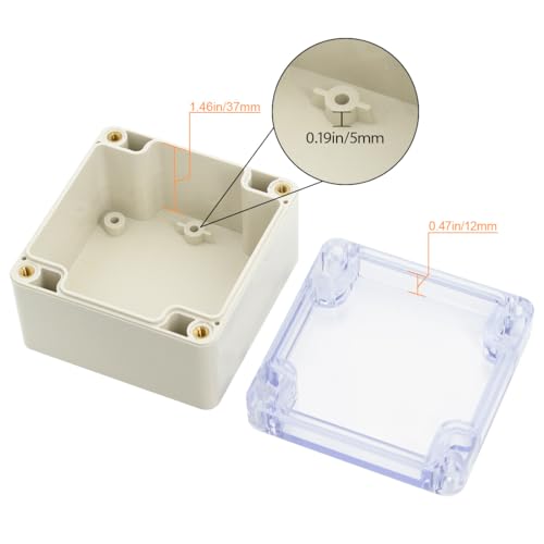 LeMotech ABS Plastic Junction Box Dustproof Waterproof IP65 Electrical Enclosure Box Universal Project Enclosure Grey with PC Transparent Clear Cover 3.3 x 3.2 x 2.2 inch (83 x 81 x 56 mm) - size: 3.3"x3.2"x2.2"