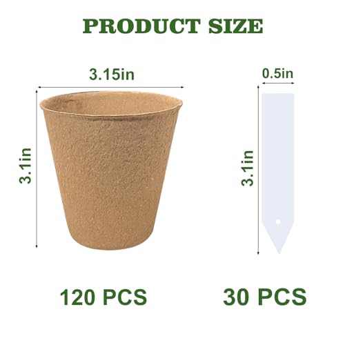 INCIKITI Biodegradable Peat Pots for Seedling - 120 Pack 3.15 inch Biodegradable Plant Seed Starters Kits with 30 Plant Labels, Garden Germination Nursery Pots for Flower Vegetable Seed Germination - size: 120 Pack