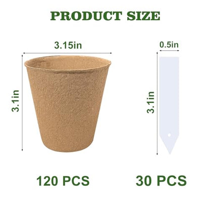 INCIKITI Biodegradable Peat Pots for Seedling - 120 Pack 3.15 inch Biodegradable Plant Seed Starters Kits with 30 Plant Labels, Garden Germination Nursery Pots for Flower Vegetable Seed Germination - size: 120 Pack