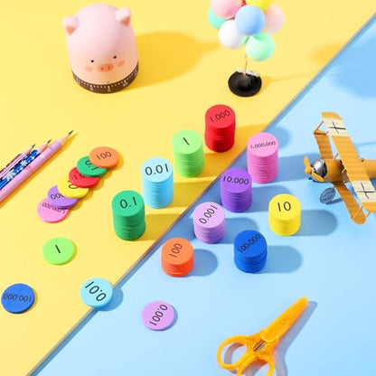 Kingdder Place Value Disks 10 Decimals to Whole Numbers Counting Chips for Kids Base 10 Place Value Manipulatives Math Counters Discs Set for Elementary School Math Supplies(2000 Pcs)