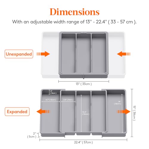 Lifewit Utensil Organizer for Kitchen Drawers, Expandable Utensil Tray - color: Gray, size: Large(13-22''W x 15"D)