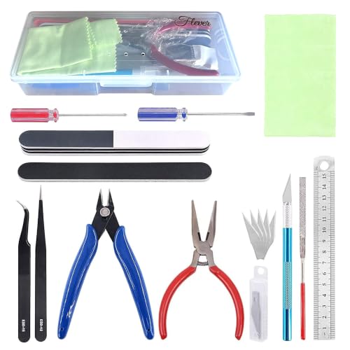 Flever 17 Pcs Gundam Model Tools Kit, Hobby Building Tools Kit, Basic Model Assembly Tool Set for Dollhouse Miniature Building and Fixing Robots, Airplane, Cars