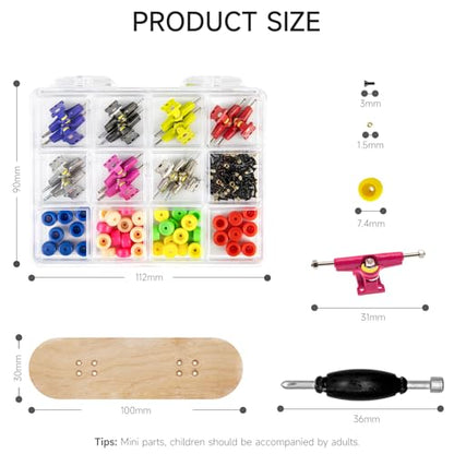 Premium Wooden Fingerboard Deck - Includes Prolific Foam Tape & Multicolour Wheels, The Classic - 30mm x 100mm - Pre-Drilled Holes Size (164PCS Finger Skateboard DIY Set) - color: 164pcs Finger Skateboard Diy Set