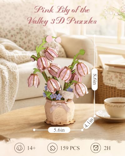 3D Flower Wooden Puzzles for Adults-Pink Lily of the Valley - style: TF - Pink Lily of the Valley