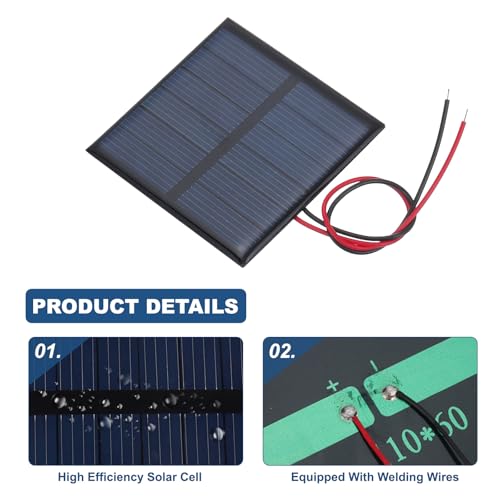 MECCANIXITY 5 Pcs 3V 0.375W 125mA Mini Solar Panels, Small Polycrystalline Solar Cell Panel with 2 Cable for DIY Electric Toy Materials Kits Charger, 52mm x 52mm - style: 3V 0.375W 125mA