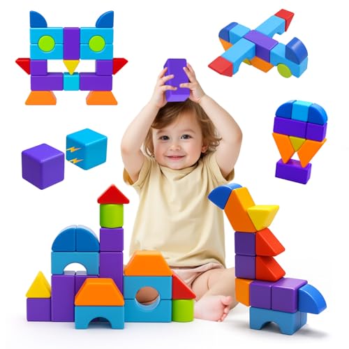 Pairez Toys Magnetic Blocks, Large 1.65 inch Stacking Blocks for Kids - color: 19 Pieces