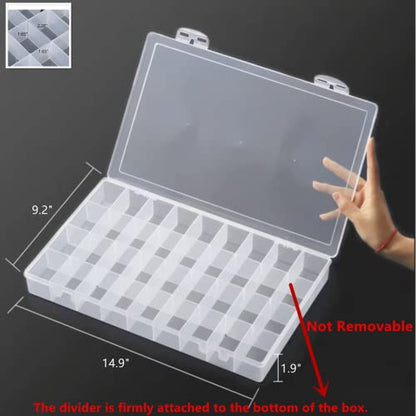 Feadily 1PCS 36 Grids Large Plastic Organizer Box with Dividers, Compartment Organizer Box for Nail Accessories/Screw/Sewing Arts and Oil Paint, Bead Storage Containers 14.9" x 9.2" x 1.9" (Clear) - size: 1PCS 36Grids