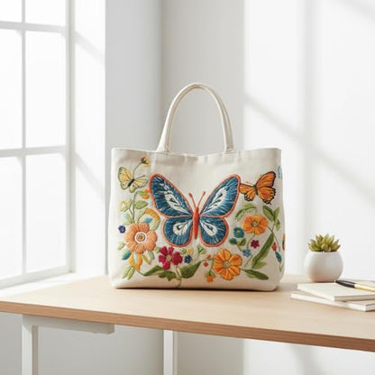 ARTopet 2Pcs Embroidery Tote Bag Kit for Beginners Butterfly Canvas Cross Stitch Handbag with Hoops Needles Threads Reusable Grocery Bag for Women-01 - color: 2Pcs-01