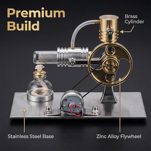 Hot Air Stirling Engine Motor Model,Stirling Engine Kit, Single-Cylinder Metal External Combustion Engine Motor,DIY Hot Air Engine Gift of Air for Adults Desktop (Silver) - color: Silver