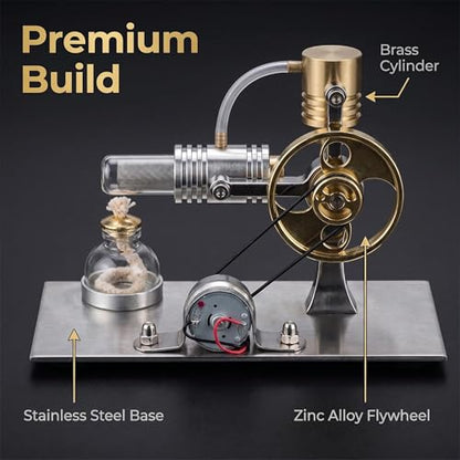 Hot Air Stirling Engine Motor Model,Stirling Engine Kit, Single-Cylinder Metal External Combustion Engine Motor,DIY Hot Air Engine Gift of Air for Adults Desktop (Silver) - color: Silver
