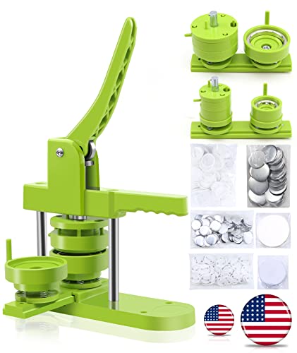 Happizza Button Maker Machine Multiple-Sizes - Pin Maker Machine 1.25 inch+2.25 inch, Interchangeable Button-models Badge Button Press Machine with 200 Sets 32+58mm Button Maker Supplies&Circle Cutter - size: Green 1.25+2.25 inch (200 Sets)