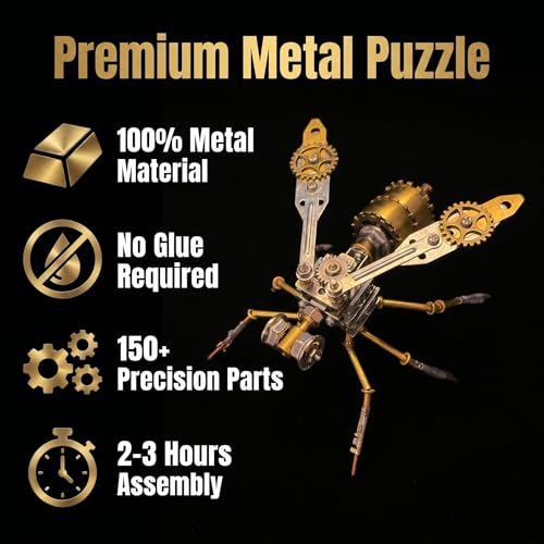 3D Metal Puzzles for Adults Teens-160+Pcs-Mechanical Wasp Bee Insect Models-3 Hours to Build-Ideal for Birthday Gifts and Decorations(Mechanical Wasp A) - style: Mechanical Wasp A