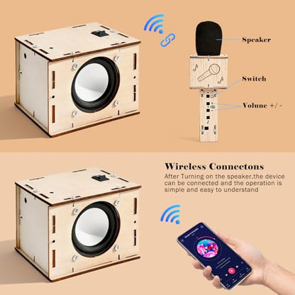 STEM Projects Karaoke Machine Toys Science Kits for Kids Age 8-12 Stem Building Kits Building Your Own DIY Electronics Kit with Bluetooth Speaker 2 Wireless Microphones Gifts for Teen Girls Boys