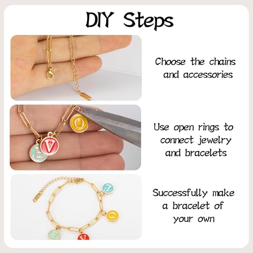 HUISUYTON 18K Gold Plated 10PCS 6.3 Inch Paperclip Charm Bracelet Chain - color: Gold and Silver-5.25Ft