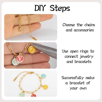 HUISUYTON 18K Gold Plated 10PCS 6.3 Inch Paperclip Charm Bracelet Chain - color: Gold and Silver-5.25Ft