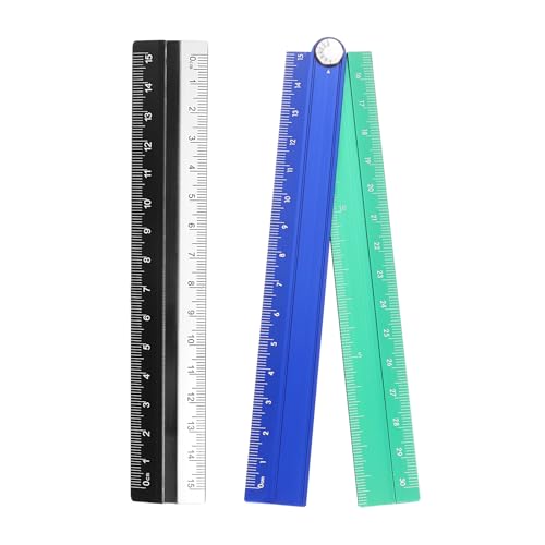 HARFINGTON Folding and Straight Ruler Kit 30/15cm Metric Aluminum Alloy Plastic Protractor Foldable Angle Ruler for Home Classroom Office, Blue-Green - color: Blue-Green