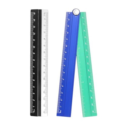 HARFINGTON Folding and Straight Ruler Kit 30/15cm Metric Aluminum Alloy Plastic Protractor Foldable Angle Ruler for Home Classroom Office, Blue-Green - color: Blue-Green