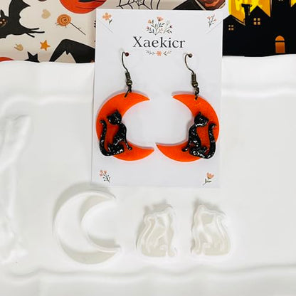 Xaekicr Halloween Moon and Cat Polymer Clay Cutters Set – 3Pcs Clay Earring Cutters for Halloween Earrings Making – Polymer Clay Molds and Tools for Jewelry DIY - color: G color