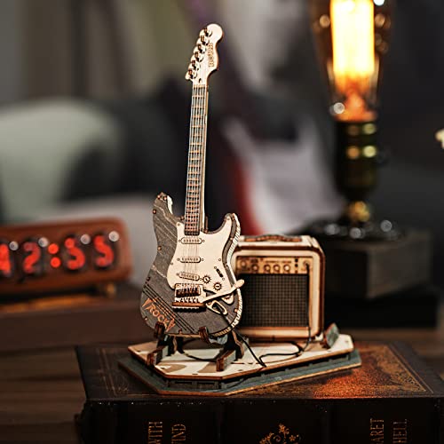 ROKR 3D Puzzles for Adults Wooden Craft Kits Musical Instrument Model Kit Electric Guitar+Violin Capriccio TG604K+TG605K