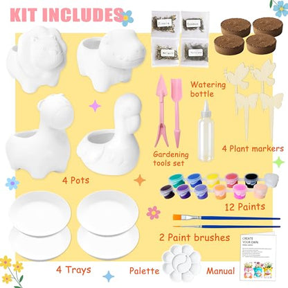 yasest Paint & Plant Flower Growing Kit - 4 Set DIY Ceramic Painting Kit - style: hippo & lion