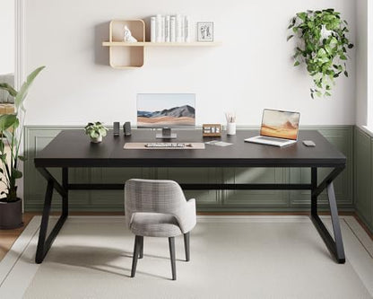 HSH Extra Long Black Computer Desk, 78 inch Large Home Office 2 Person Desk - color: Black Oak, size: 78 Inch