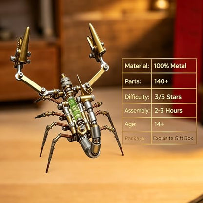 Steampunk Mechanical Scorpion Insect 3D Metal Puzzle 140+ Parts No Glue Screw Assembly DIY Hobby Birthday for Adults Teens 14+(Leveling Scorpion) - style: Leveling Scorpion