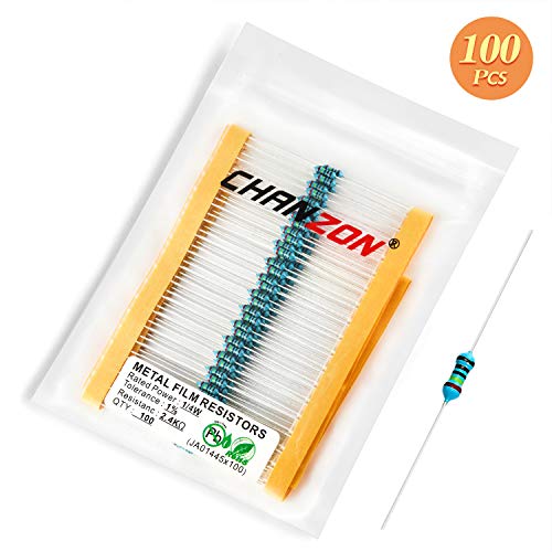 Chanzon 100pcs 1/4W (0.25W) 2.4K Ω ohm Metal Film Fixed Resistor - size: [1-4ZC07] 2.4K ohm