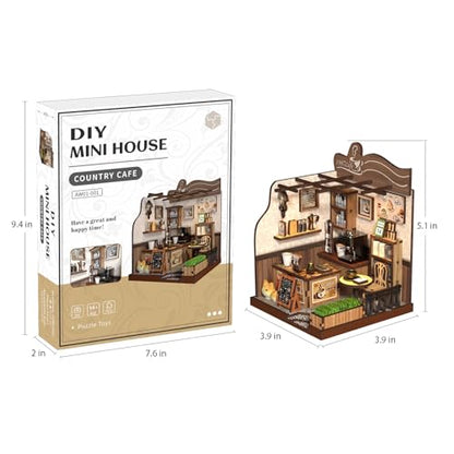DIY Miniature Dollhouse Kit, 3D Wooden Puzzle Coffee Shop Model, Creative Mini Cafe Building Set with Furniture, Arts and Crafts Gift for Adults & Teens (Country Cafe) - style: Rustic