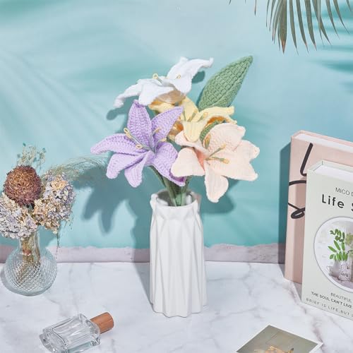 INFUNLY 10 pcs Lily Flowers Crochet Kits for Beginners Complete Flower Crochet Kits for Adults Starters with Instruction and Video Tutorials Crochet Kit Gift for Mother's Day Wedding Birthday - style: Lily