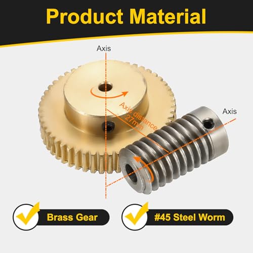 uxcell Worm Gear Set 50T 0.8 Module 1:50 Reduction Rate, Right Rotation Drive Gear Box Wheel Reduce Transmission Part (Brass Gear-4mm Bore, 1045 Steel Rod 6mm Bore) - size: Gear-4mm, Rod-6mm Bore, style: 0.8M-50T