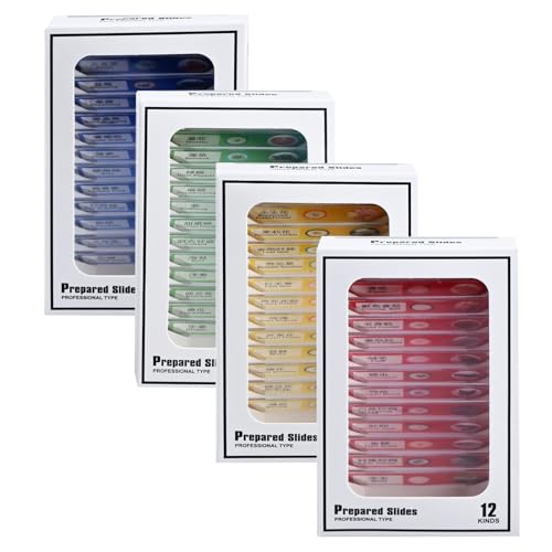 48 Prepared Microscope Slides Set, Insects Animal Plant Fruit Vegetable Specimens, Biological Learning Resource Specimens for Beginner Classroom Basic Science Education (MS-01)