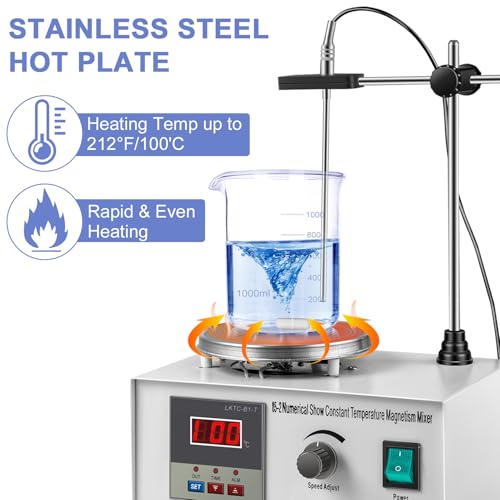 Magnetic Stirrer Hot Plate with Magnetic Stir Bar Heating Power Hot Plate Stirrer with LED Digital Display for Mixing & Stirring in Lab 0-2000RPM Speed Adjusting 1000ml Capacity(110V 200W)