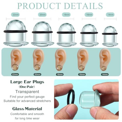 GEMQUEEN 24 Pcs 0.5mm Increments Glass Ear Stretching Kit Hypoallergenic - color: Clear, size: 14mm(6/19'') | 2pcs