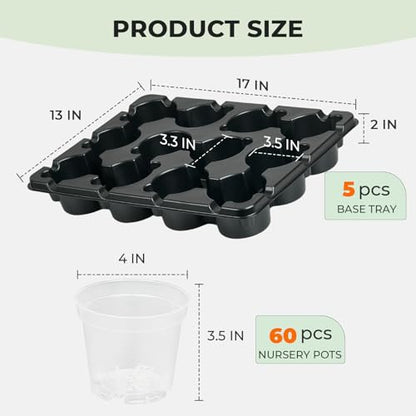 homenote 5 Pack 12 Cell Seed Starter Trays with 60 4 Inch Nursery Pots - size: 4 Inch, style: 5 Pack Seed Starter Tray+Nursery Pots