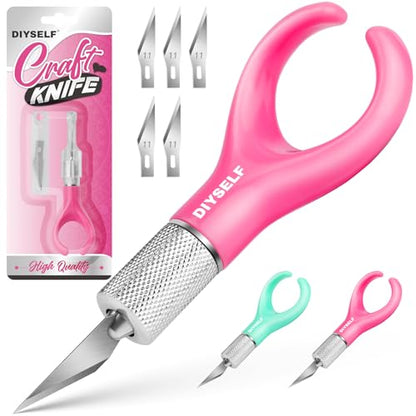 DIYSELF Fingertip Craft Knife, Detail Hobby Knife with 5 Extra #11 Blades - color: Pink