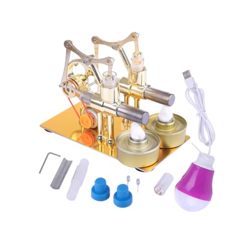 Stirling Engine Model Kit, Metal Hot Double Cylinder Heat Steam Power Stirling Engine Kit with Light Bulb, Sterling Engines Set, Home Decor Christmas Birthday Gift for Adults - style: Type 8