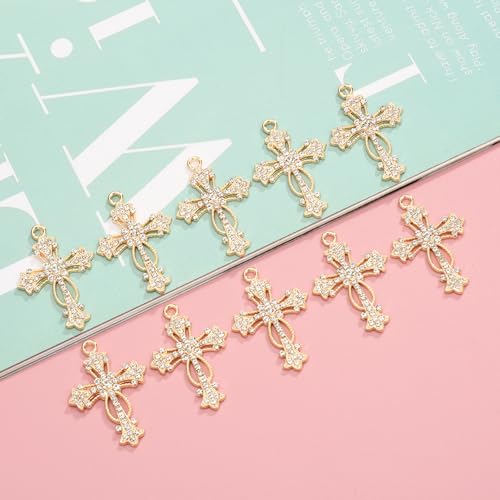 20 Piece Set Rhinestone Cross Connectors and Pendants for Jewelry Making (Gold - Cross B) - color: Gold - Cross B