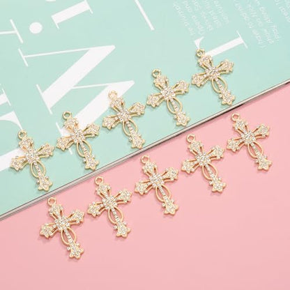 20 Piece Set Rhinestone Cross Connectors and Pendants for Jewelry Making (Gold - Cross B) - color: Gold - Cross B